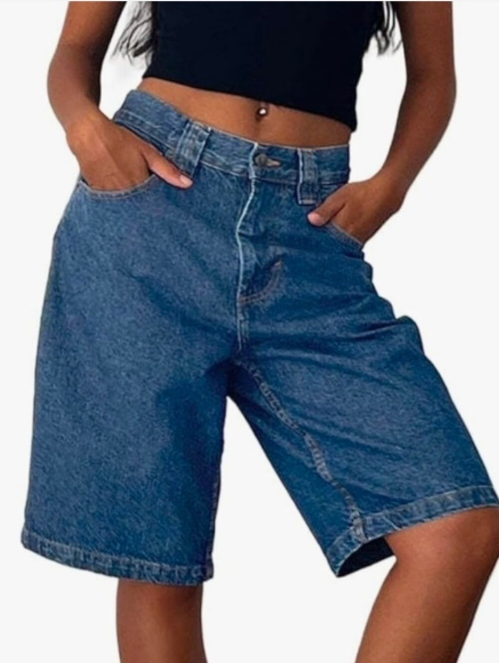 Universal Thread High-Rise Long Denim Shorts Relaxed Hip And Leg Size 8